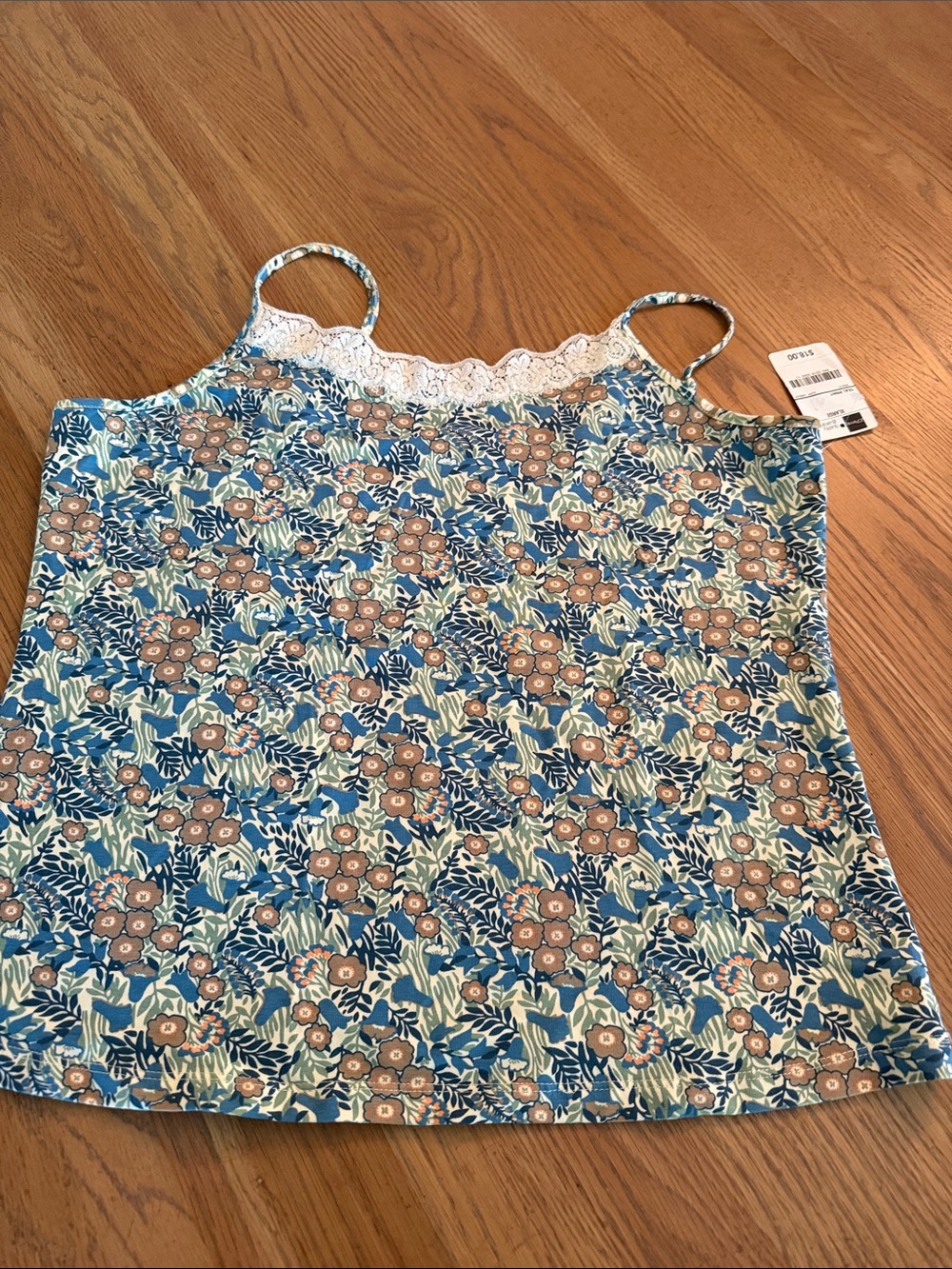 jcpenney Blue Floral Lace Trim Cami